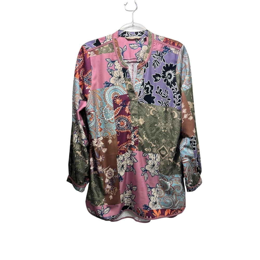 Soft Surroundings Alvadore Fleur Artisan Patchwork Boho‎ Oversized Flowy Tunic L